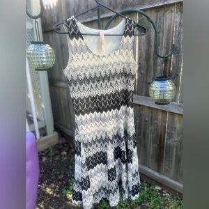 Adorable black, grey, off white funky pattern cocktail dress